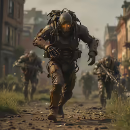 the soldiers running away from their opponents in the act