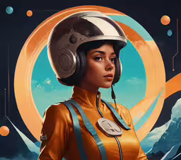 a woman in a sci - ficent costume with headphones,a girl wearing a sci - punk helmet standing in front of a backdrop