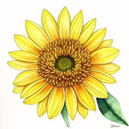 a large yellow sunflower with a green stem