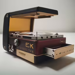 an old stereo system sitting open on a white surface