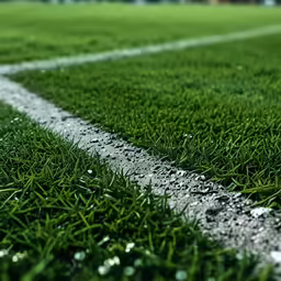 a green field with white stripes and small bubbles