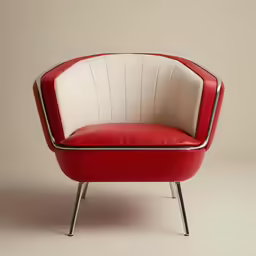 red and white leather chair with metal frame