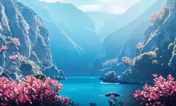 a mountain lake is surrounded by lush green mountains