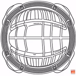 a drawing of the inside of a helmet,an image of an object with circles,a drawing of a ship