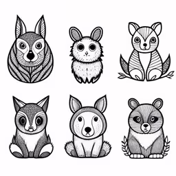 four different types of wild animals in black and white