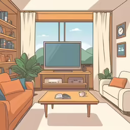 this is a cartoon style living room with a tv