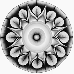 the center view of a flower is shown with leaves