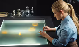 the business woman is holding a light glass