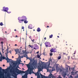 a cluster of purple flowers in the middle of a field