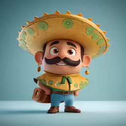 a toy figurine with an outfit and mustache