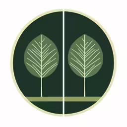 a round emblem with two trees with leaves on them