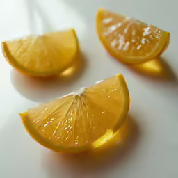 the three lemons are sitting on the white table