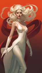 a white woman with long hair is in white