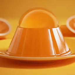 a yellow plate topped with an orange cone