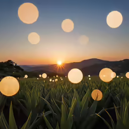 a number of bubbles in the air over plants