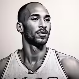 a drawing of a basketball player in black and white