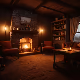 a living room with couches and a fire place