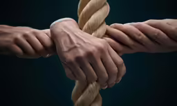 two hands connected together as if holding on to rope