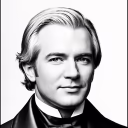 a black and white photo of a man in a tuxedo