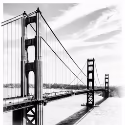 the golden gate bridge in san francisco is shown in black and white