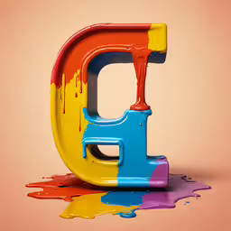 colorful liquid pouring from an initial on pink background,there is a very colorful liquid letter g