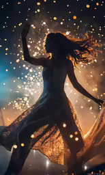 a young woman with her hair in the wind as she dances on stage