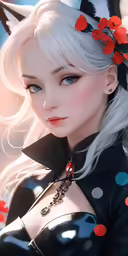 a painting of a woman with very long white hair and an animal ears