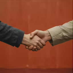 a couple of people shaking hands while standing up