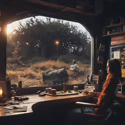 a person in a chair is sitting at the window