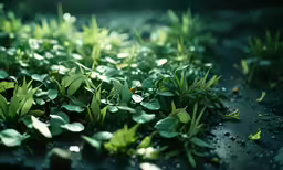 a close up photo of a plant covered in water drops