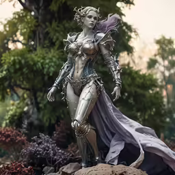 a statue has a girl with armor on it