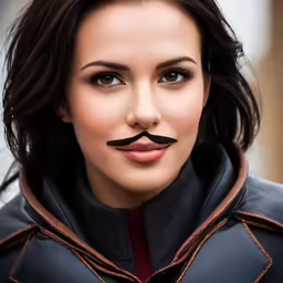 a woman with black moustache on her nose