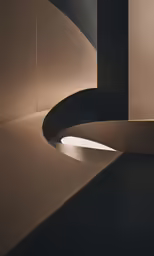 the light is shining on a building with curved concrete walls