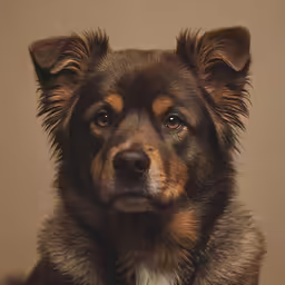 an adorable brown and white dog stares into the camera