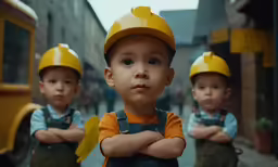 some children that are standing on a street with their arms crossed