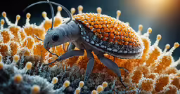 a colorful insect sits on top of some coral