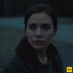 a woman looks down with a serious look on her face