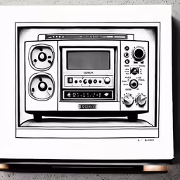a sketched photo of a microwave with radio stations