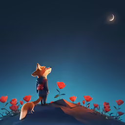 the wolf is standing in front of a mountain with roses