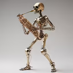 a model of a human skeleton playing with a cell phone
