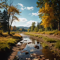 a view of a stream running in the middle of the forest