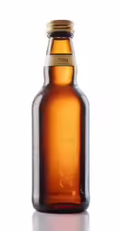 an empty beer bottle filled with brown liquid