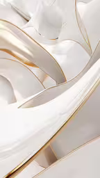 a white and gold plate with a wavy design,a white table with gold lines on it