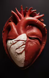 a painting of a heart with blood and a white patch