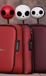 three suitcases with jack and sally faces sitting on top