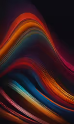 a large wave of wavy lines with white dots on top,a abstract rainbow colored wallpaper in dark background