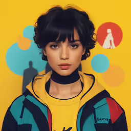 the girl has a short brown hair and is wearing an orange hoodie