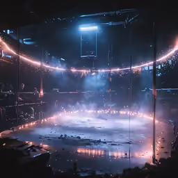 a stage with lots of lights inside of it