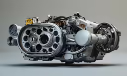 an engine is shown from the side with gears on it