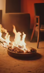 a fire blazing in the center of a room